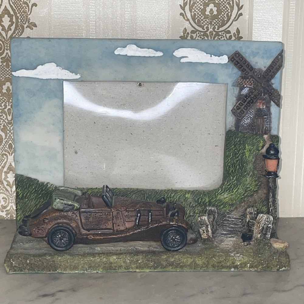 3D Picture Frame Vintage Automobile Car Auto Grass Windmill